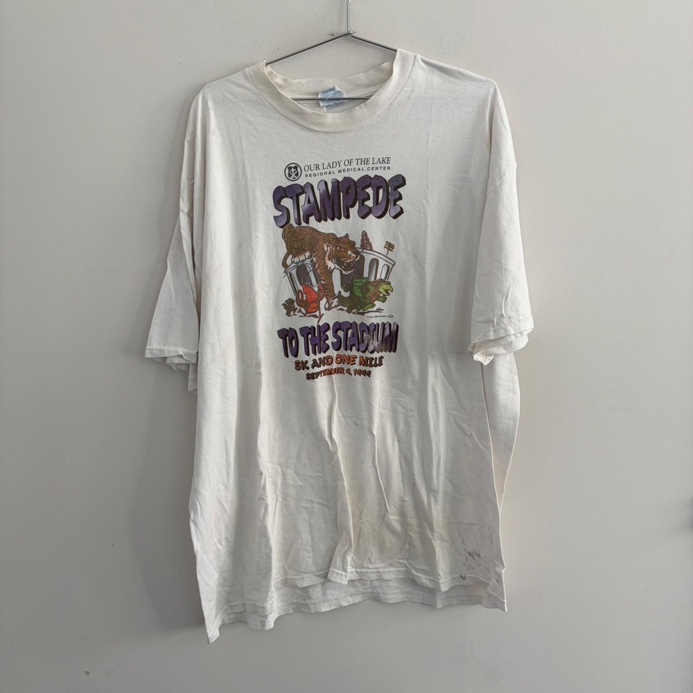 Vintage 1999 Hanes Stampede To The Stadium 5K Run T Shirt White XXL